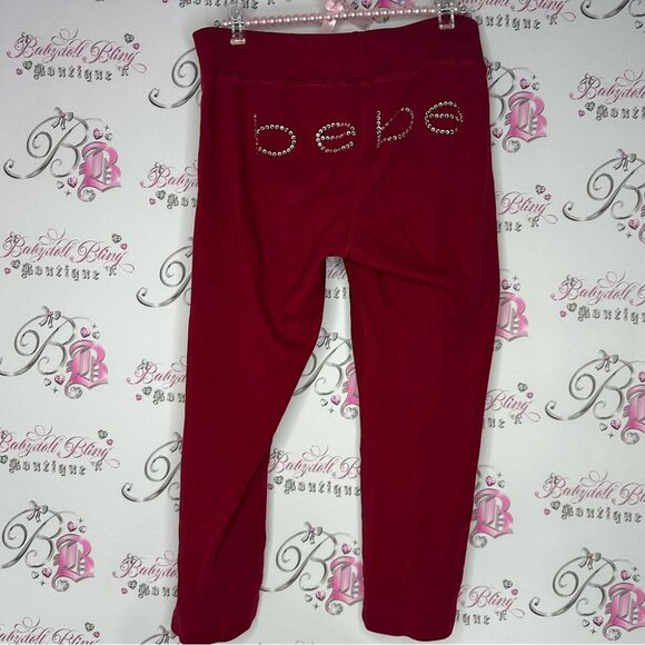 Bebe capris bling rhinestone Swarovski Red flare cropped vintage tie up waist